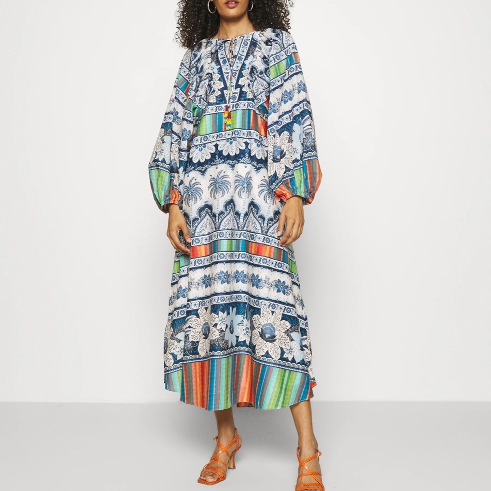 Farm Rio Blue Palms Midi dress